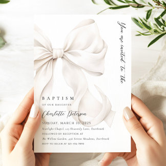 Elegant Neutral Bow Baptism Invitation