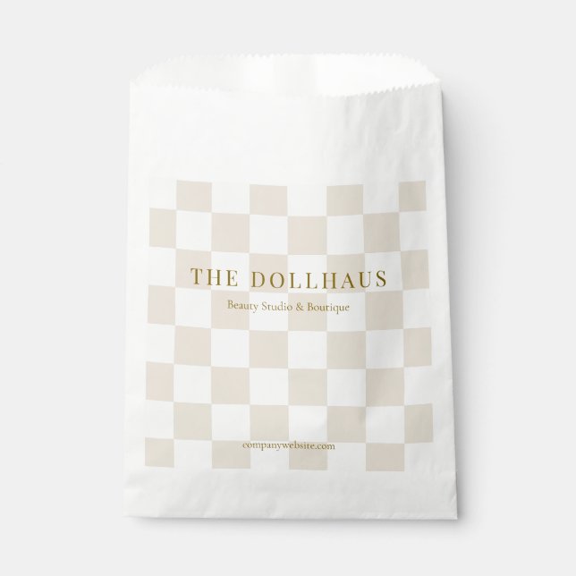 Elegant Neutral Checkered Background Business Name Favour Bag (Front)