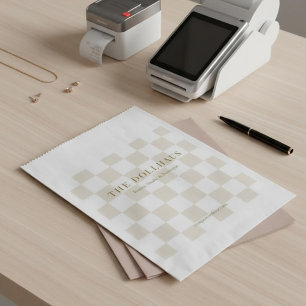 Elegant Neutral Checkered Background Business Name Favour Bag