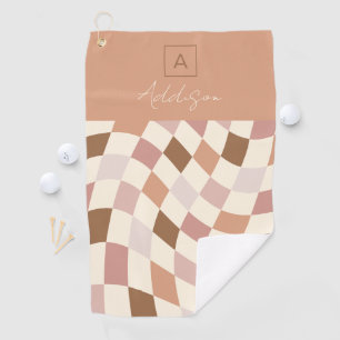 Elegant Neutral Chequered Personalized Monogram Golf Towel
