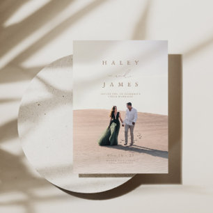 Elegant Neutral Chic Script Photo Wedding Invitati Invitation