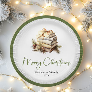 Elegant Neutral Christmas Book Holiday Table Decor Paper Plate