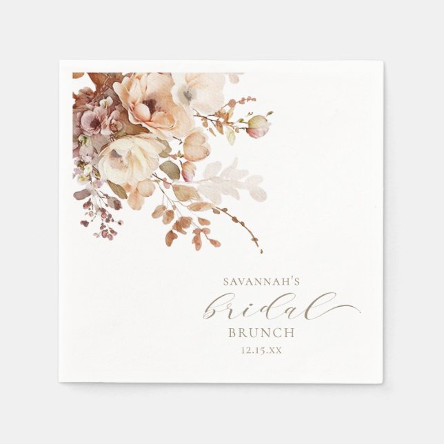 Elegant Neutral Fall Floral Bridal Shower Napkin (Front)