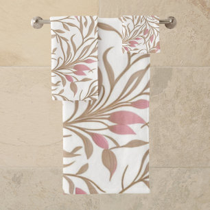 Elegant Neutral Floral Botanical Bath Towel Set