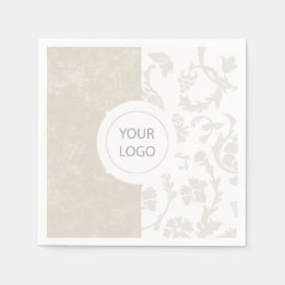 Elegant Neutral Floral Damask Logo Party Napkin