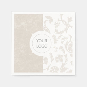 Elegant Neutral Floral Damask Logo Party Napkin