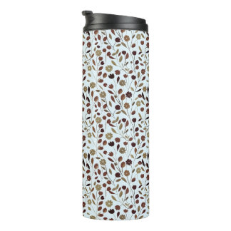 Elegant Neutral Floral Pattern in Brown Tones Thermal Tumbler