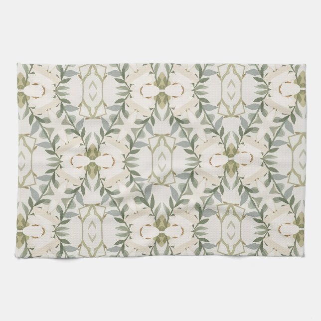 Elegant Neutral Floral Pattern Kitchen Towel (Horizontal)