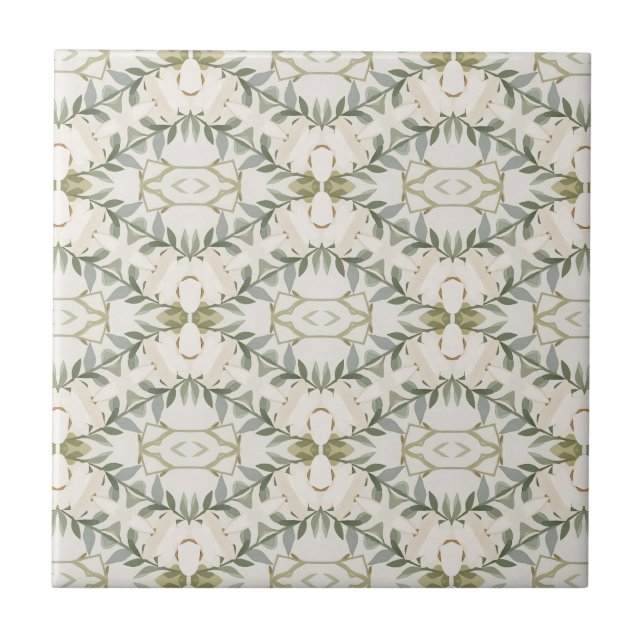 Elegant Neutral Floral Pattern Tile (Front)
