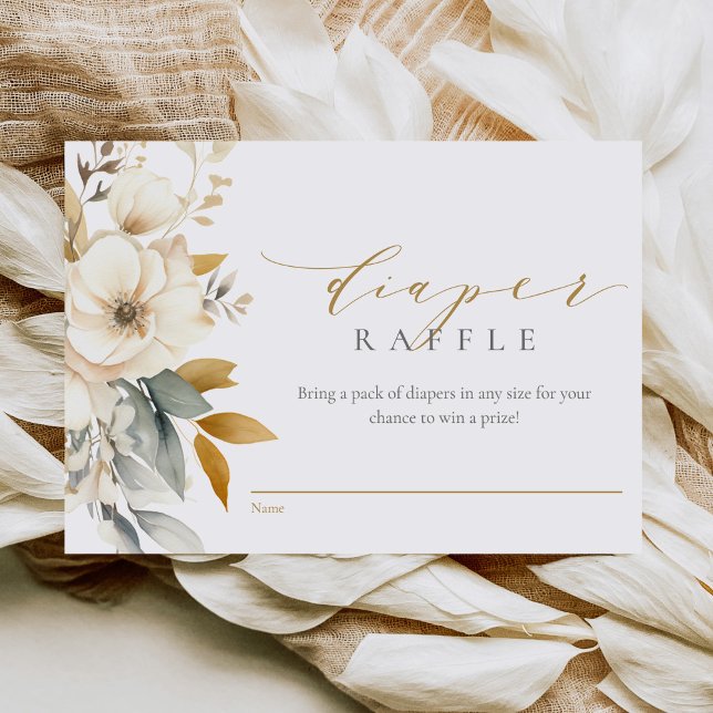 Elegant Neutral Flowers Baby Shower Diaper Raffle Enclosure Card (Creator Uploaded)