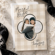 Elegant Neutral Gingham Quatrefoil Family Photo