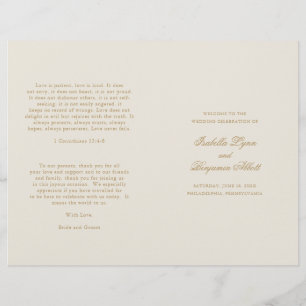 Elegant Neutral Gold Ivory Folded Wedding Program