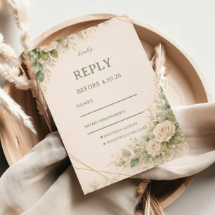 Elegant Neutral Greenery Floral RSVP Card