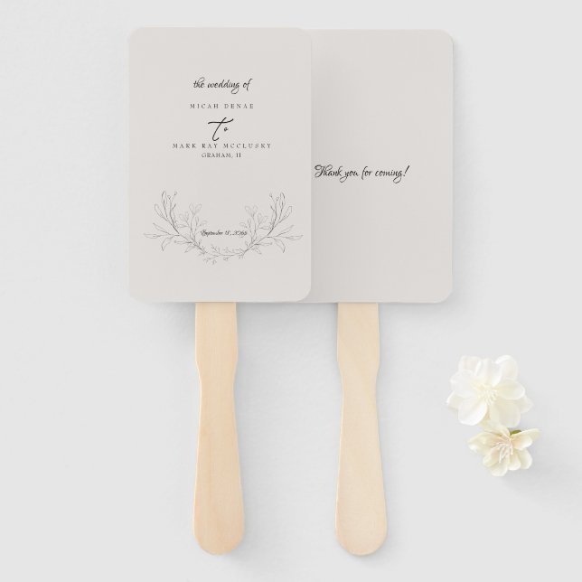 Elegant Neutral Hand-Drawn Foliage Wedding  Hand Fan (Front and Back)