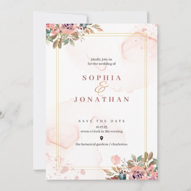 Elégant Neutral mariage de carte d'invitation idée (Devant)