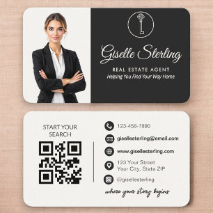 Elegant Neutral Photo Real Estate Agent QR Code  Business Card