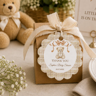 Elegant Neutral Plaid Baby Shower Thank you Favour Tags