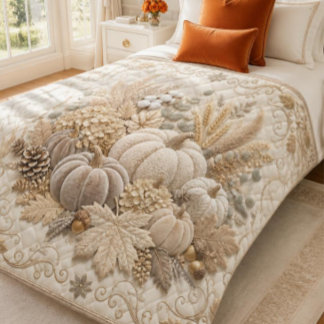 Elegant Neutral Pumpkin Harvest Fleece Blanket