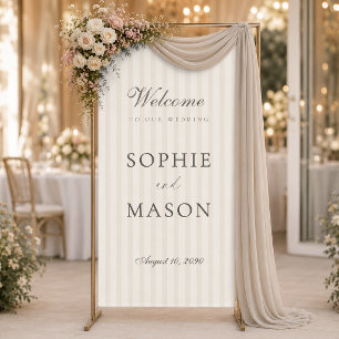Elegant Neutral Stripe Wedding Welcome Banner