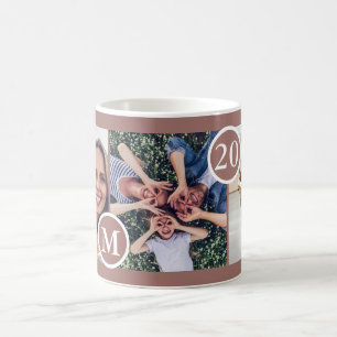 Elegant Neutral Three Photo Monogram and Year Coffee Mug