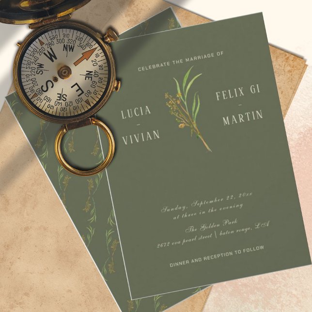 Elegant Neutral Vintage Dark Green Rustic  Invitation (Creator Uploaded)