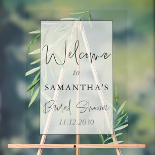 Elegant Neutral Watercolor Greenery Bridal Shower  Acrylic Sign