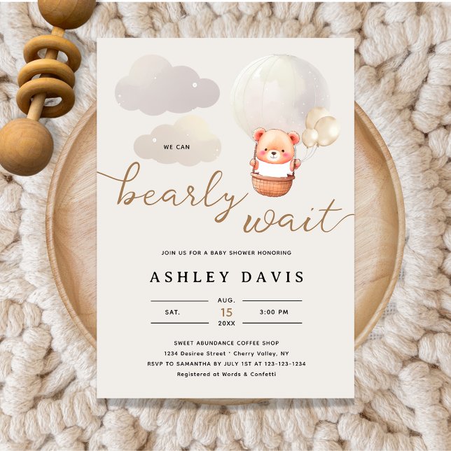Elegant Neutral We Can Bearly Wait Baby Shower  Invitation (Creator Uploaded)
