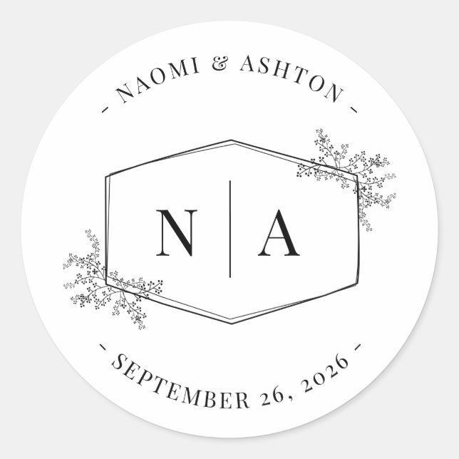 Elegant Neutral Wedding Monogram Classic Round Sticker (Front)