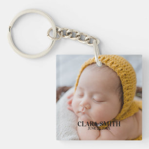 Elegant new baby announcement keychain