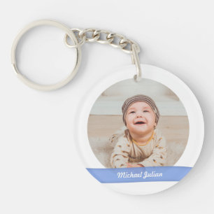 Elegant New Baby Boy Date Birth Photos Keepsake Keychain