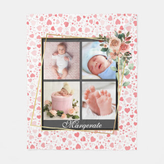 Elegant New Baby Personalized 4 Photo Collage  Fleece Blanket
