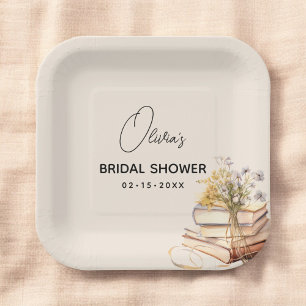 Elegant New Chapter Begins Book Bridal Shower Paper Plate
