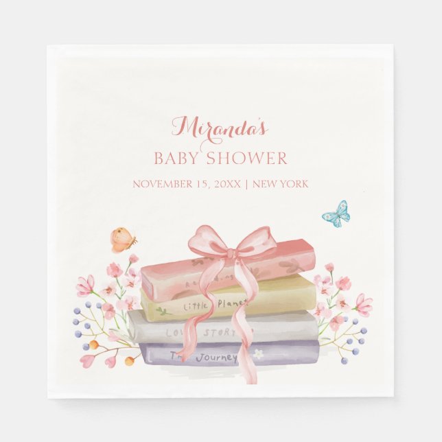 Elegant New Chapter Floral Bow Book Baby Shower Napkin (Front)
