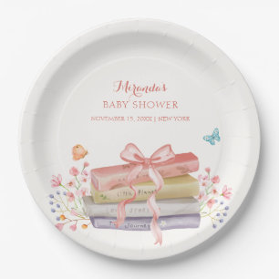 Elegant New Chapter Floral Bow Book Baby Shower Paper Plate