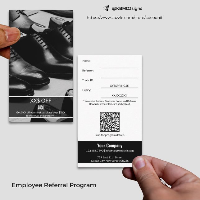 Elegant New Customer Discount Employee Reward Referral Card (Elegant New Customer Discount Employee Reward Referral Card, Black & White Business Card Size Design)