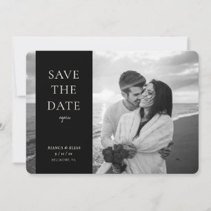 Elegant New Date Modern Script Photo Black White Save The Date