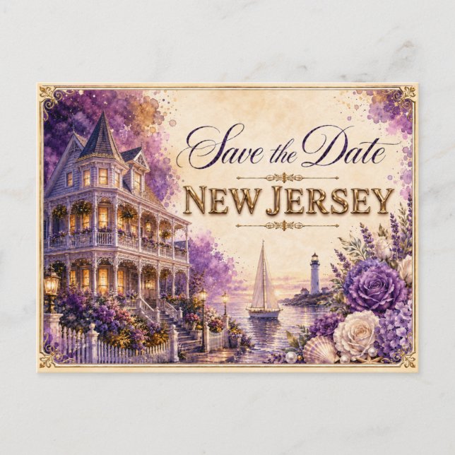 Elegant New Jersey Save the Date Wedding Invite Postcard (Front)