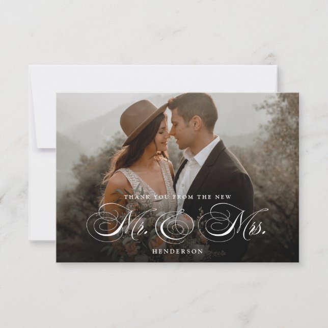 Elegant New Mr. and Mrs. Wedding  Thank You Card (Front)