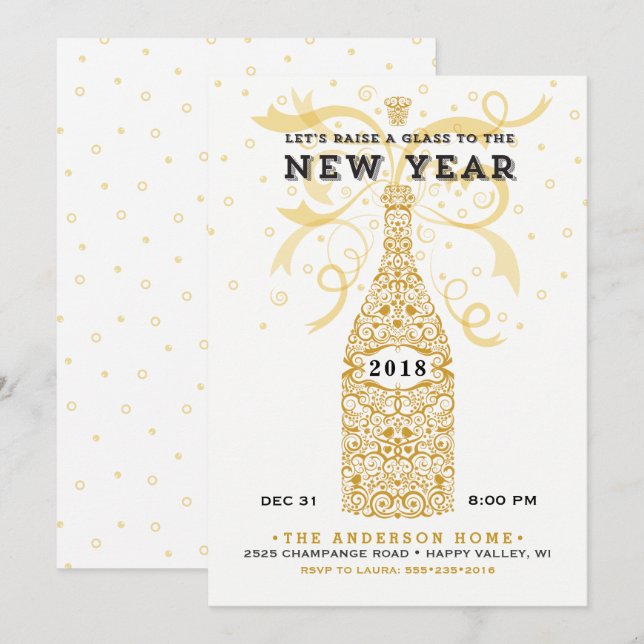 Elegant New Year 2018 Party Invitation (Front/Back)