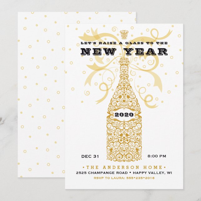 Elegant New Year Champagne Party Invitation (Front/Back)