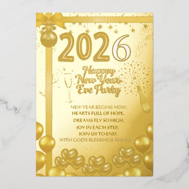 Elegant New Year Eve Party Invitation Foil Card (Front)