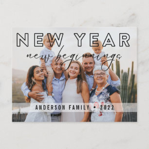 Elegant New Year New Beginnings Calligraphy Photo Postcard