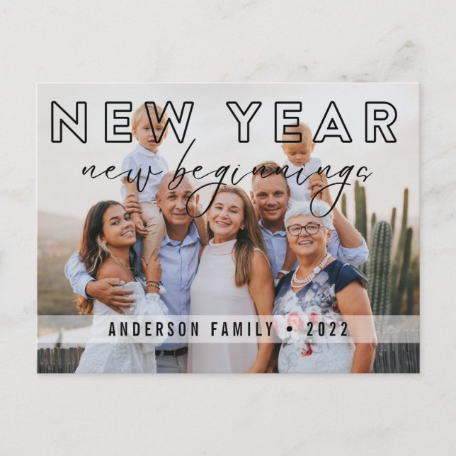 Elegant New Year New Beginnings Calligraphy Photo Postcard (Front)