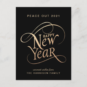 Elegant New Year Peace Out 202 Black Gold  Holiday Postcard
