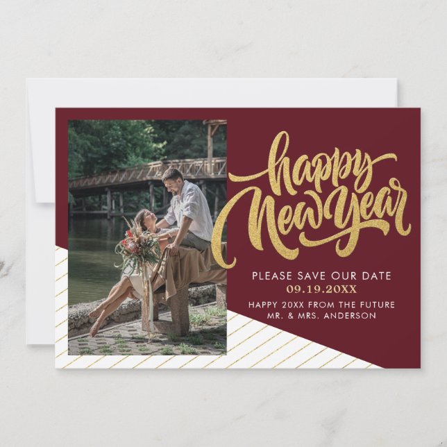Elegant New Year Photo  Save The Date (Front)