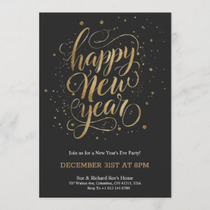 Elegant New Year's Eve invitation with gold script
