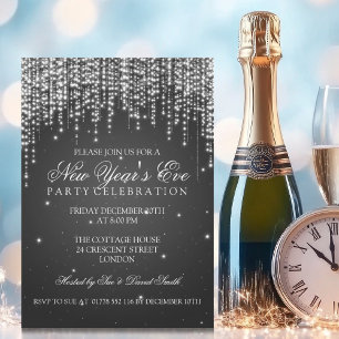 Elegant New Years Eve Night Dazzle Black Invitation