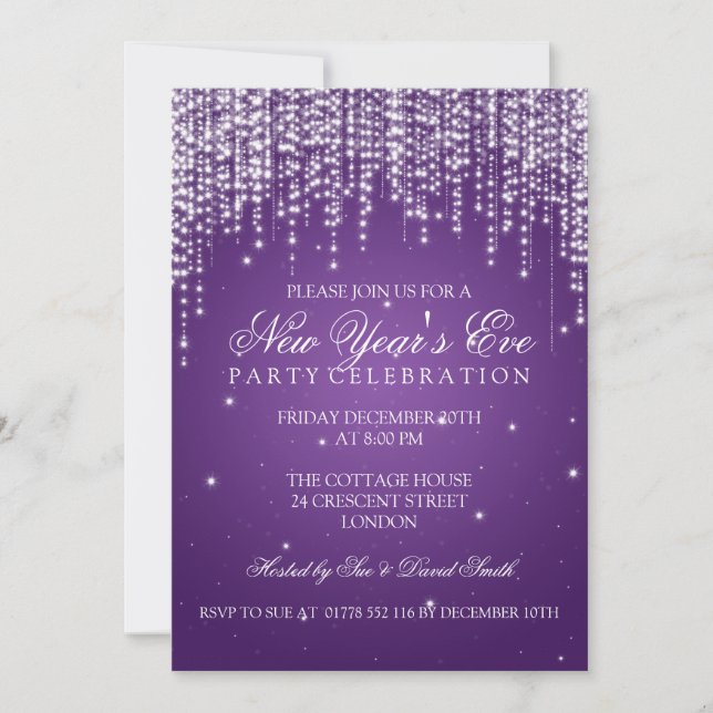 Elegant  New Years Eve Night Dazzle Purple Invitation (Front)