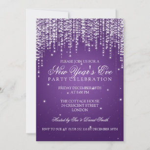 Elegant New Years Eve Night Dazzle Purple Invitation