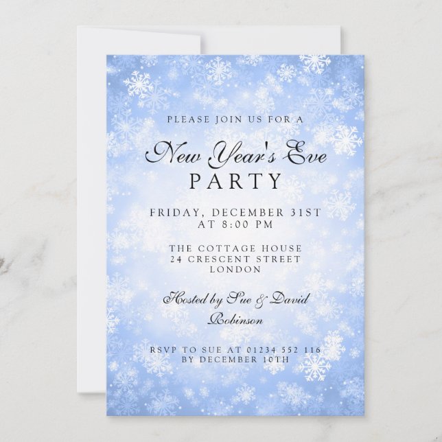 Elegant New Years Eve Party Blue Winter Invitation (Front)